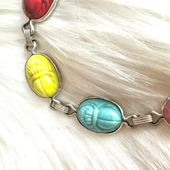 Vintage Scarab Egyptian themed beetle Sterling Silver bracelet - Picture 6 of 14